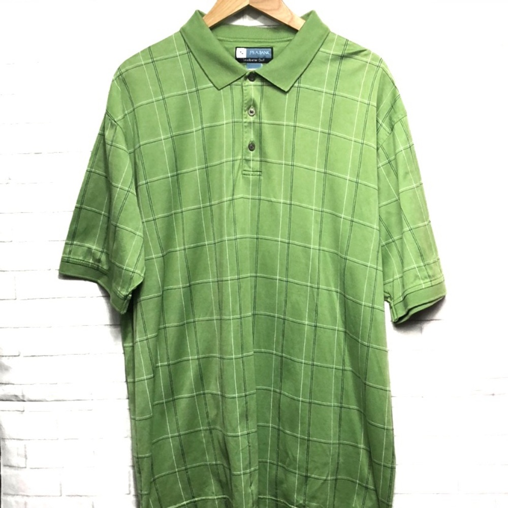 JOS A BANK Leadbetter Golf Green Plaid Grid Polo Shirt XL